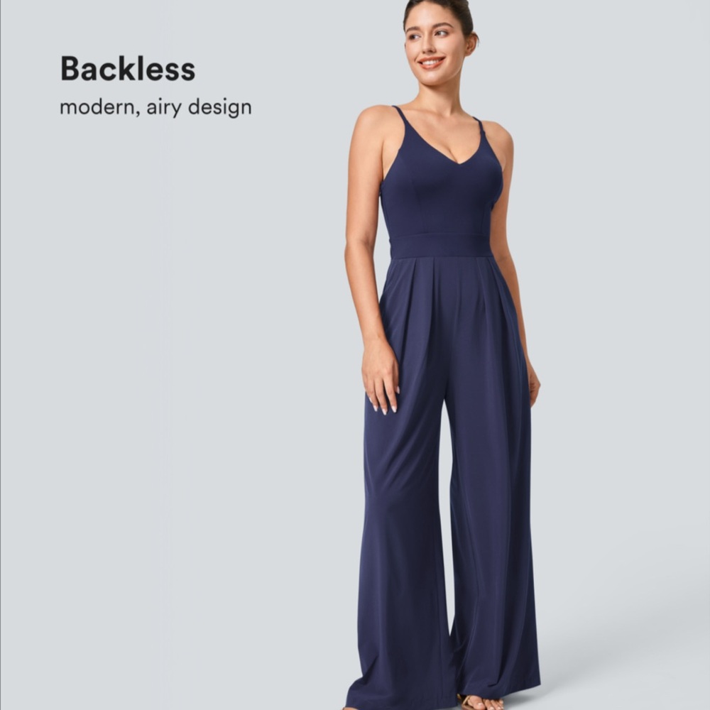Halara Breezeful Backless Side Invisible Zip Pocket Wide Leg Quick Dry Jumpsuit